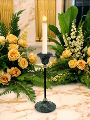 Green marble candle holder, handmade, made of authentic natural stone and decorative design.