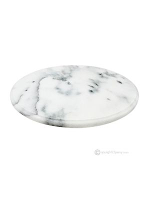 Rotating cutting board in Bianco Ibiza marble, handmade, decorative in authentic natural stone.