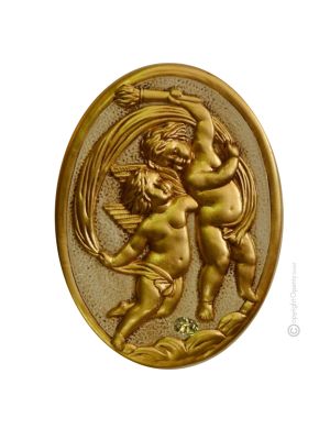 ANGELS Wall decorative object to hang Baroque style artistic ceramic with 24k golden leaf Made in Italy