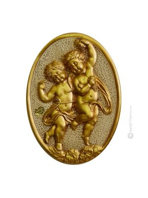 ANGELS Wall decorative object to hang Baroque style artistic ceramic with 24k golden leaf Made in Italy
