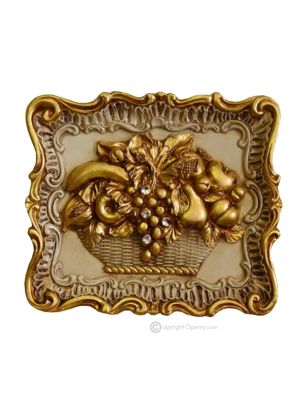 PICTURE Wall decorative object to hang Baroque style artistic ceramic with 24k golden leaf Made in Italy