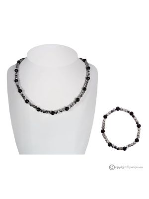 LUCE - Necklace and bracelet set, hematite and black onyx, handmade Italian craftsmanship.