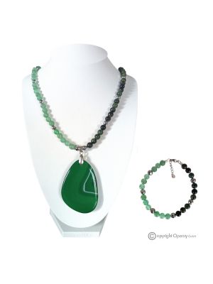 GREEN LAGOON - Necklace and bracelet with aventurine, jasper, hematite and agate, handmade.