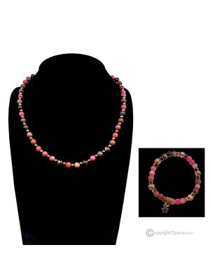 SIRIA - Necklace and bracelet set, rhodonite and golden hematite, handmade Italian craftsmanship.