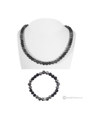 ELIOT - Necklace with bracelet, black matte agate, hematite, labradorite, handmade.