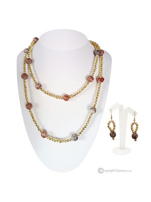 SPRING – Gold Hematite and Jasper Necklace and Earrings Set, Handmade Italian Craftsmanship.