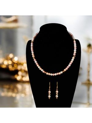 SWEET DREAM - Necklace and earrings with shell pearls and golden hematite, handmade.