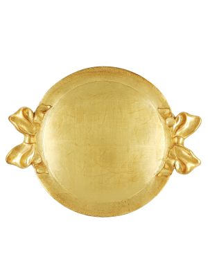 VASSOIO FIOCCO TONDO ORO Tray Handles Bow in Gold Leaf Wood Hand Made Made in Italy