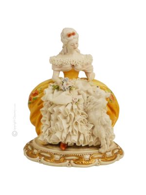 LADY AND DOG Statuette statue figure porcelain Capodimonte handmade made in Italy exclusive