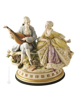 LADY AND GALLANT WITH LUTE Statuette statue figure porcelain Capodimonte handmade made in Italy exclusive