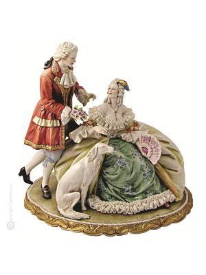 LADY AND GALLANT Statuette statue figure porcelain Capodimonte handmade made in Italy exclusive