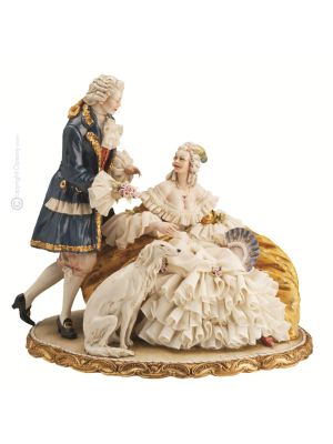 LADY AND GALLANT Statuette statue figure porcelain Capodimonte handmade made in Italy exclusive