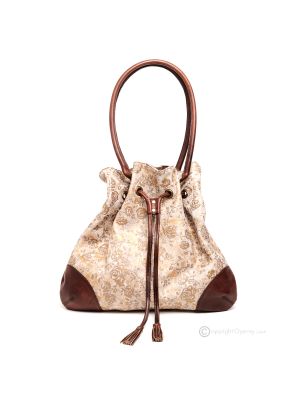 LUCREZIA PREZIOSA Totes shoulder bag handcrafted women's bag hand-printed suede with brushed raised roses with gold