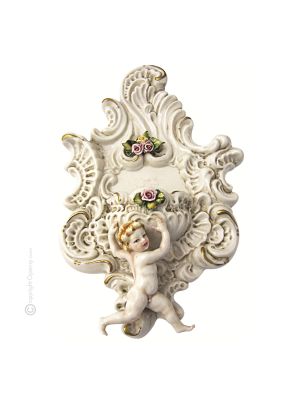 WALL FONT WITH 1 CHERUB Statuette Statue Figure Porcelain Capodimonte Handmade Made in Italy Exclusive