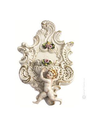 WALL FONT WITH 1 CHERUB Statuette Statue Figure Porcelain Capodimonte Handmade Made in Italy Exclusive