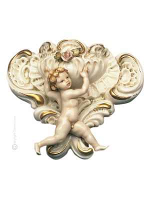 WALL FONT WITH CHERUB Statuette Statue Figure Porcelain Capodimonte Handmade Made in Italy Exclusive