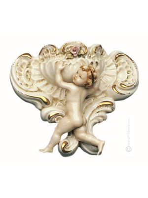 WALL FONT WITH CHERUB Statuette Statue Figure Porcelain Capodimonte Handmade Made in Italy Exclusive