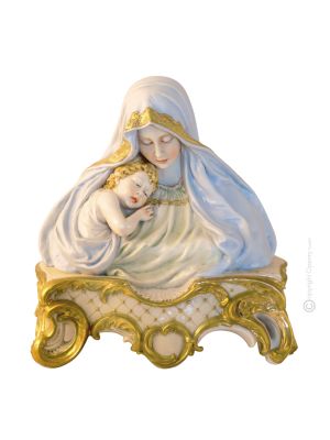 BUST OF OUR LADY WITH HOLY CHILD Statuette Statue Figure Porcelain Capodimonte Handmade Made in Italy Exclusive