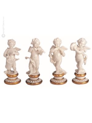 4 CHERUBS Statuette statue figure porcelain Capodimonte handmade made in Italy exclusive