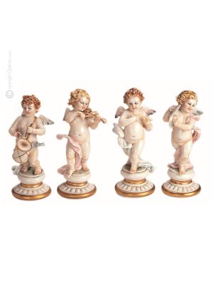 4 CHERUBS Statuette statue figure porcelain Capodimonte handmade made in Italy exclusive