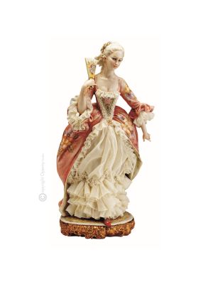 LADY WITH FAN Statuette statue figure porcelain Capodimonte handmade made in Italy exclusive
