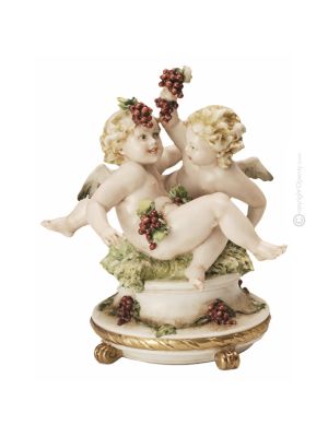 CHERUBS WITH GRAPES Statuette statue figure porcelain Capodimonte handmade made in Italy exclusive