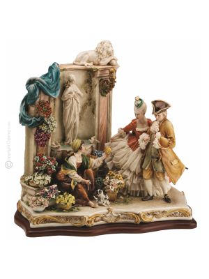 FLOWERS FOR MY LADY Statuette statue figure porcelain Capodimonte handmade made in Italy exclusive