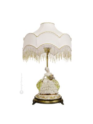 LADY WITH FLOWERS - LAMP Table Lamp Abat-jour Lampshade Porcelain Capodimonte Made in Italy
