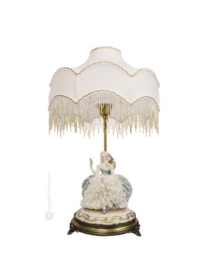 LADY WITH MIRROR- LAMP Table Lamp Abat-jour Lampshade Porcelain Capodimonte Made in Italy