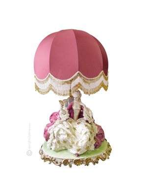 LADY WITH MIRROR- LAMP Table Lamp Abat-jour Lampshade Porcelain Capodimonte Made in Italy