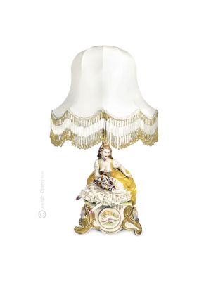 LADY WITH FLOWERS - LAMP Table Lamp Abat-jour Lampshade Porcelain Capodimonte Made in Italy