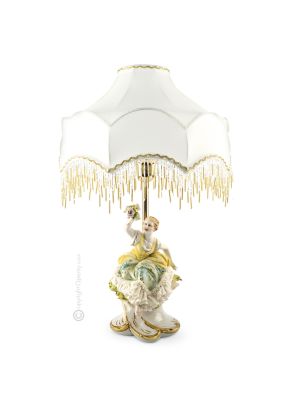 LADY WITH FLOWERS - LAMP Table Lamp Abat-jour Lampshade Porcelain Capodimonte Made in Italy