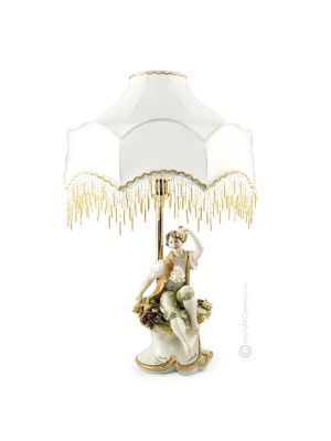YOUNG MAN WITH FRUIT - LAMP Table Lamp Abat-jour Lampshade Porcelain Capodimonte Made in Italy