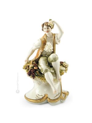 YOUNG MAN WITH FRUIT Statuette statue figure porcelain Capodimonte handmade made in Italy exclusive