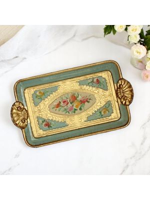 Handcrafted wooden tray, hand decorated with 24K gold leaf in the Florentine tradition.