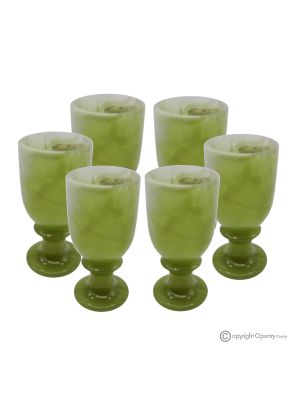 Set of 6 green onyx marble glasses, untreated natural stone only for water, modern design.