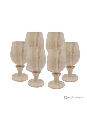 Set of 6 Teak marble glasses, untreated natural stone only for water, handmade.