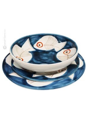 GINOSTRA Collection Set 18 Dishes Plates Service for 6 Persons Tableware Dinnerware Ceramic Handcraft  Handpainted Made in Italy 