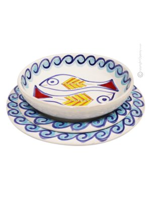 SELINUNTE Collection Set 18 Dishes Plates Service for 6 Persons Tableware Dinnerware Ceramic Handcraft  Handpainted Made in Italy 