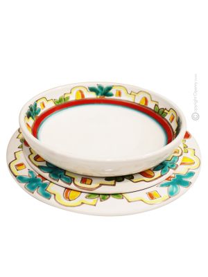 PANTELLERIA Collection Set 18 Dishes Plates Service for 6 Persons Tableware Dinnerware Ceramic Handcraft  Handpainted Made in Italy 
