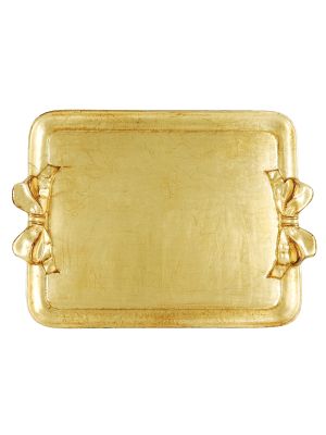 VASSOIO FIOCCO Tray Rectangular Handles Bow in Gold Leaf Wood Hand Made Made in Italy