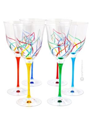 CALICE ACQUA HELICONIA Set 6 water glasses globlets chalices hand painted Venice authentic Made in Italy 