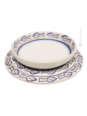 CEFALÙ Collection Set 18 Dishes Plates Service for 6 Persons Tableware Dinnerware Ceramic Handcraft  Handpainted Made in Italy 