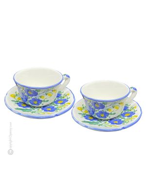 TAZZE FIORACCIO set tea cappuccino coffee cups with saucers Castelli ceramic authentic handmade Abruzzo Made in Italy