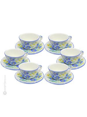 TAZZE FIORACCIO Set 6 Teetassen Kaffeetasse Cappuccinotassen mit Untertassen Keramiktassen Castelli Keramik handgemacht authentisch Abruzzen Made in Italy