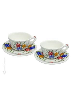 TAZZE ROSESPINE set tea cappuccino coffee cups with saucers Castelli ceramic authentic handmade Abruzzo Made in Italy