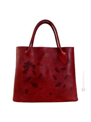 FOGLIE Totes shoulder bag handcrafted women's bag in real leather with imprinted leaves