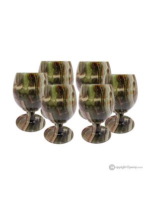 Set of 6 green onyx marble glasses, untreated natural stone only for water, top quality.
