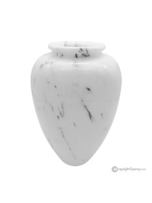 Authentic and handmade Ibiza white marble curved VASE, elegant design.