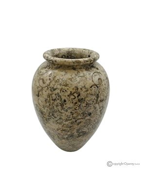 Curved VASE in authentic natural fossil stone, handmade, refined design.